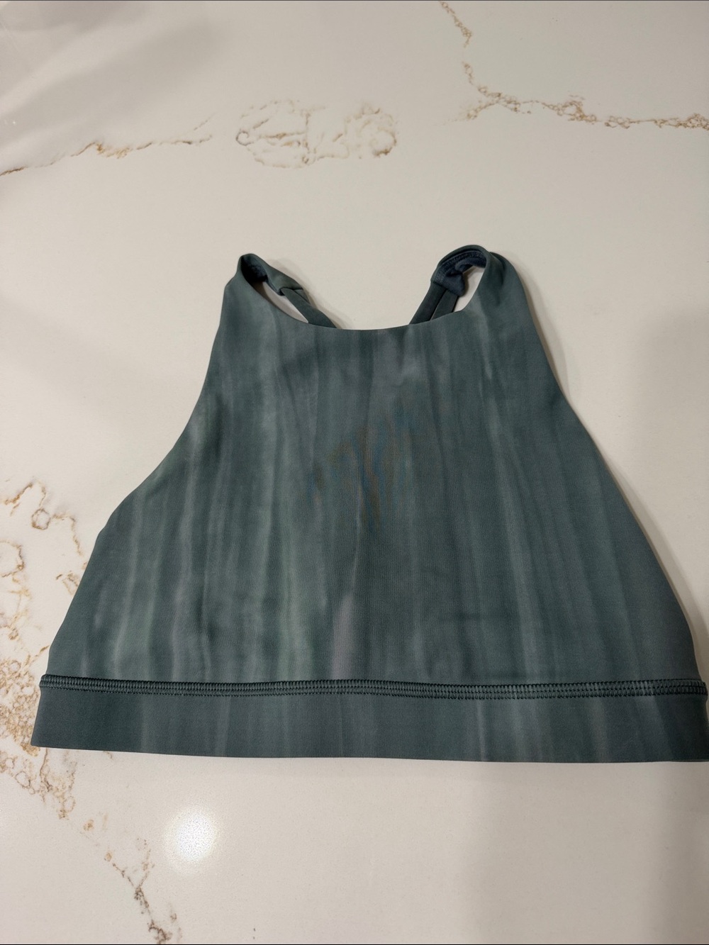 Lululemon High Neck Energy Bra in Linear Spray Dye White Deep Ocean Green | 4